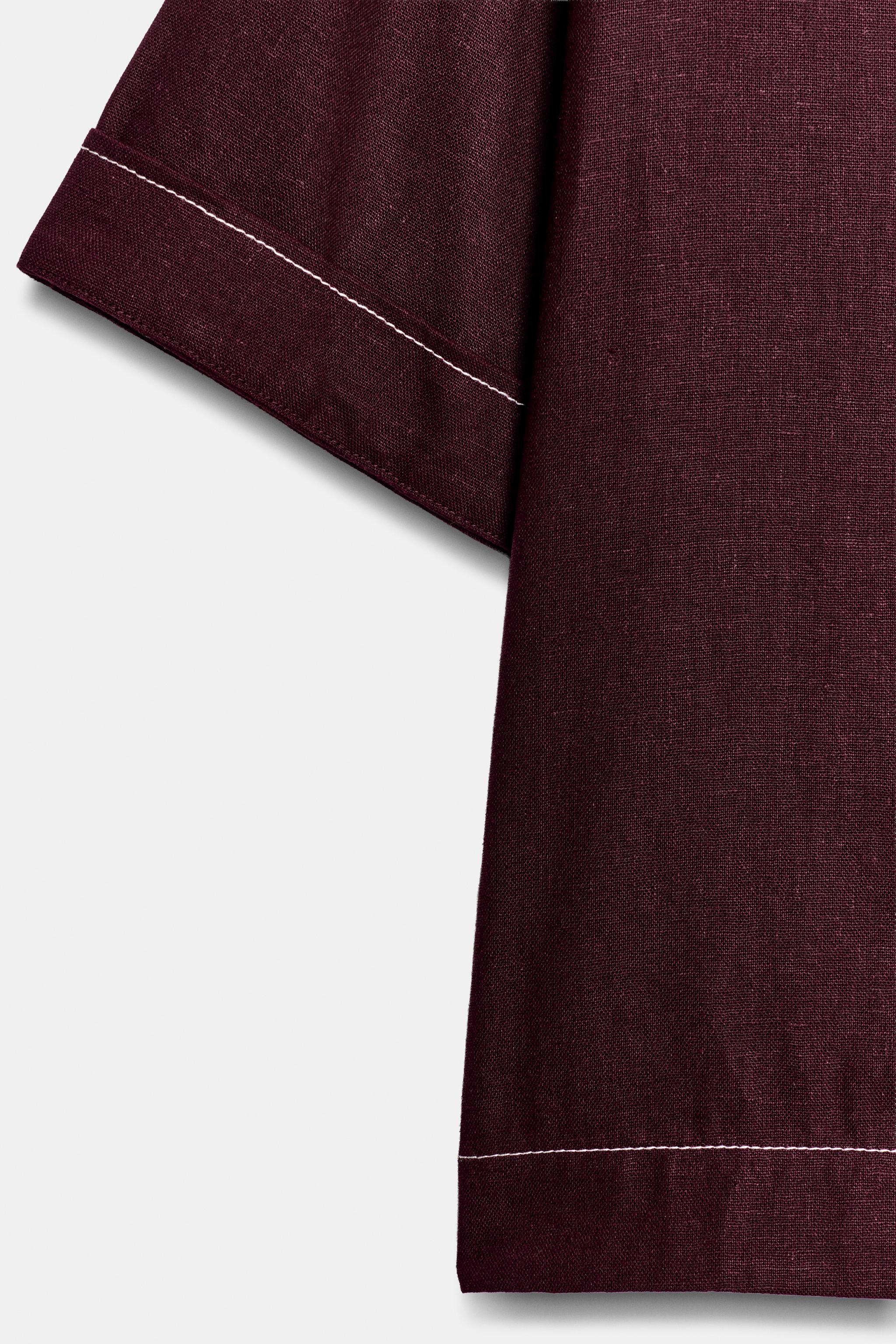 LINEN TOP WITH CONTRAST PIPING